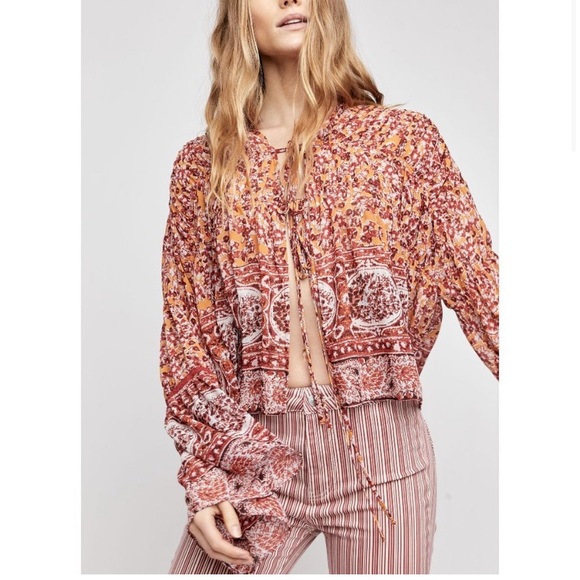 NWT Free People Lorraine Tiered Kimono Boho Pheasant Top Blouse - Picture 2 of 10